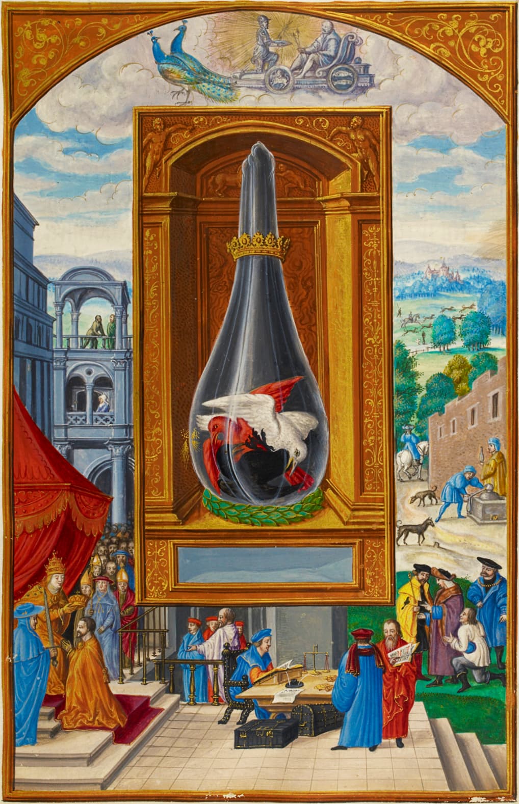 Three Birds Contend Within the Vessel